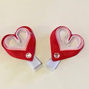 Barrettes à cheveux cœurs : nœuds rouges, roses et blancs - Lot de 2