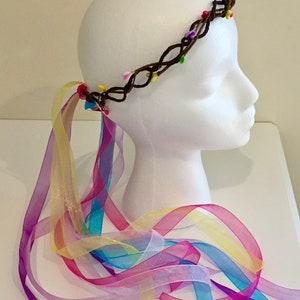 Girl&#39;s Ribbon Crown, Colorful Fairy Crown, Multicolored Princess Crown, Child&#39;s Dress Up Crown, Pink Purple Yellow Green Blue Crown