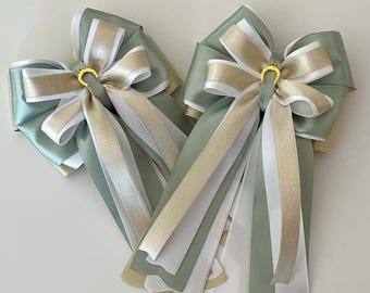 Gold, Light Green and White Equestrian Show Bows (Set of 2)