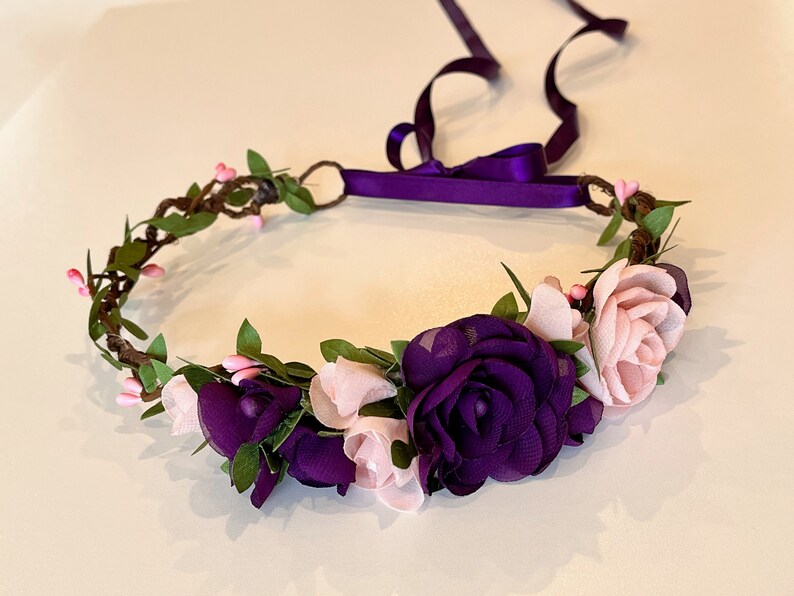 Purple and Cream Rose Flower Crown Purple and Pink Crown Etsy