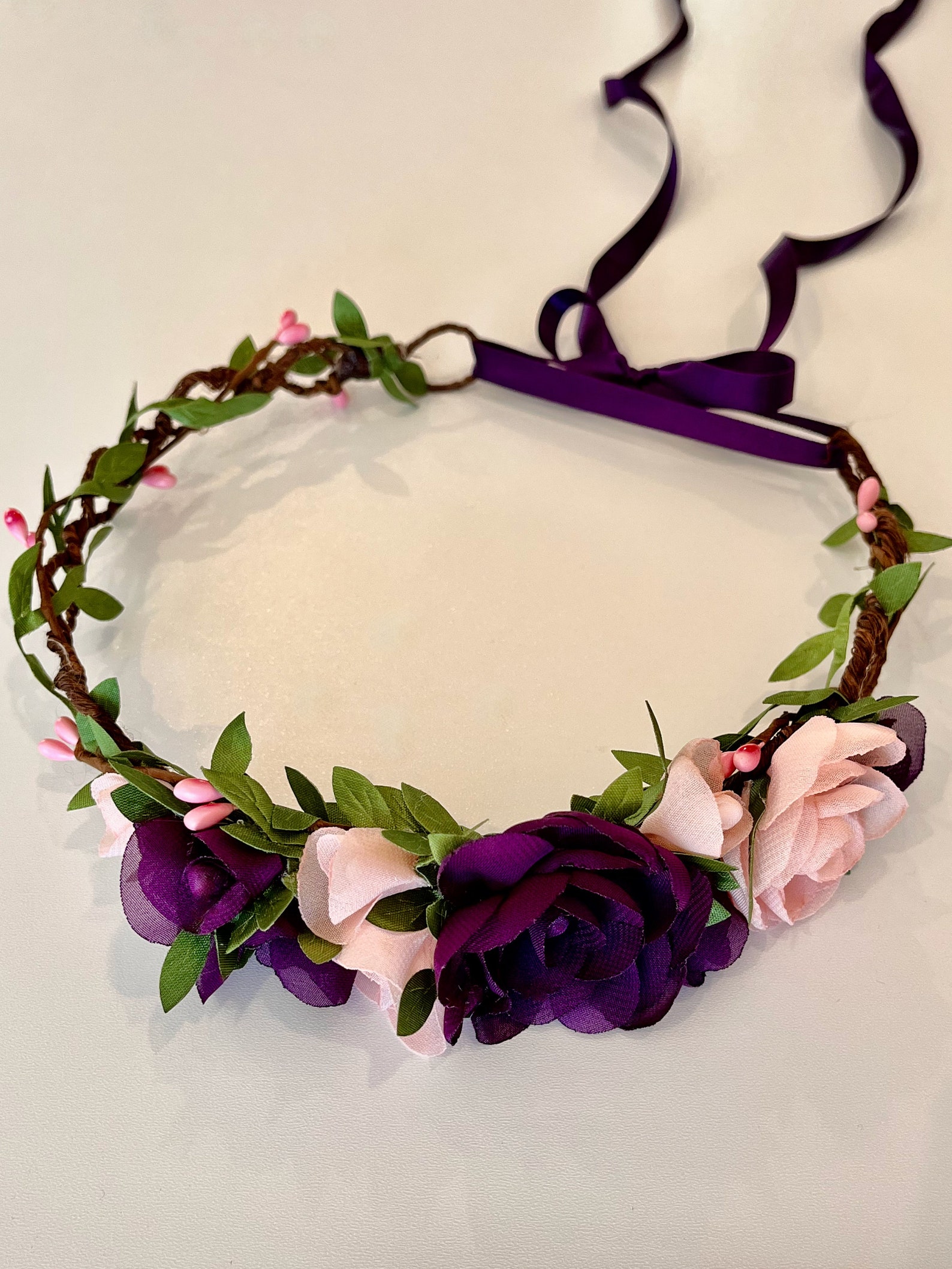 Purple and Cream Rose Flower Crown, Purple and Pink Crown, Bridal