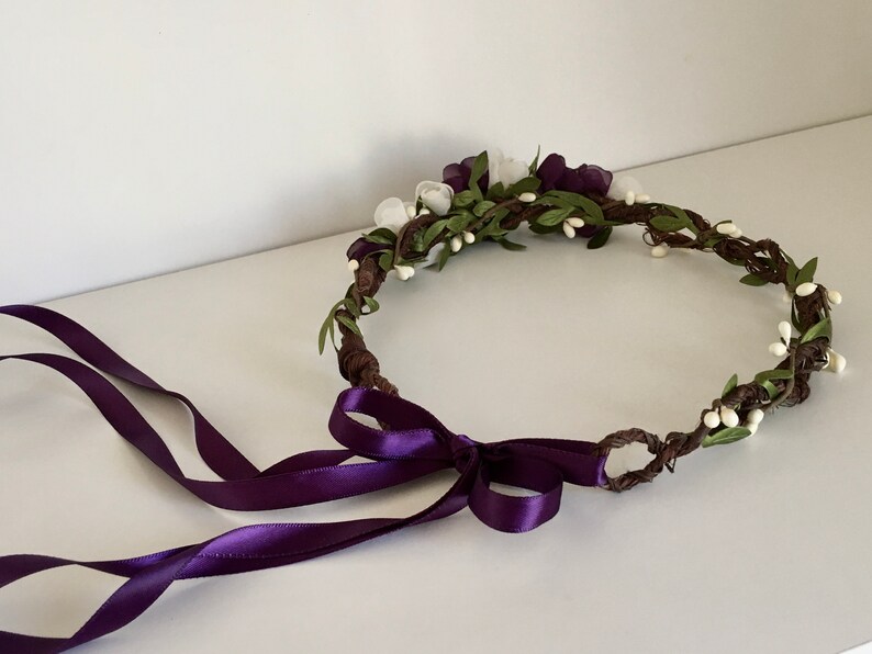 Purple and Cream Rose Flower Crown Bridal Headpiece Flower Etsy