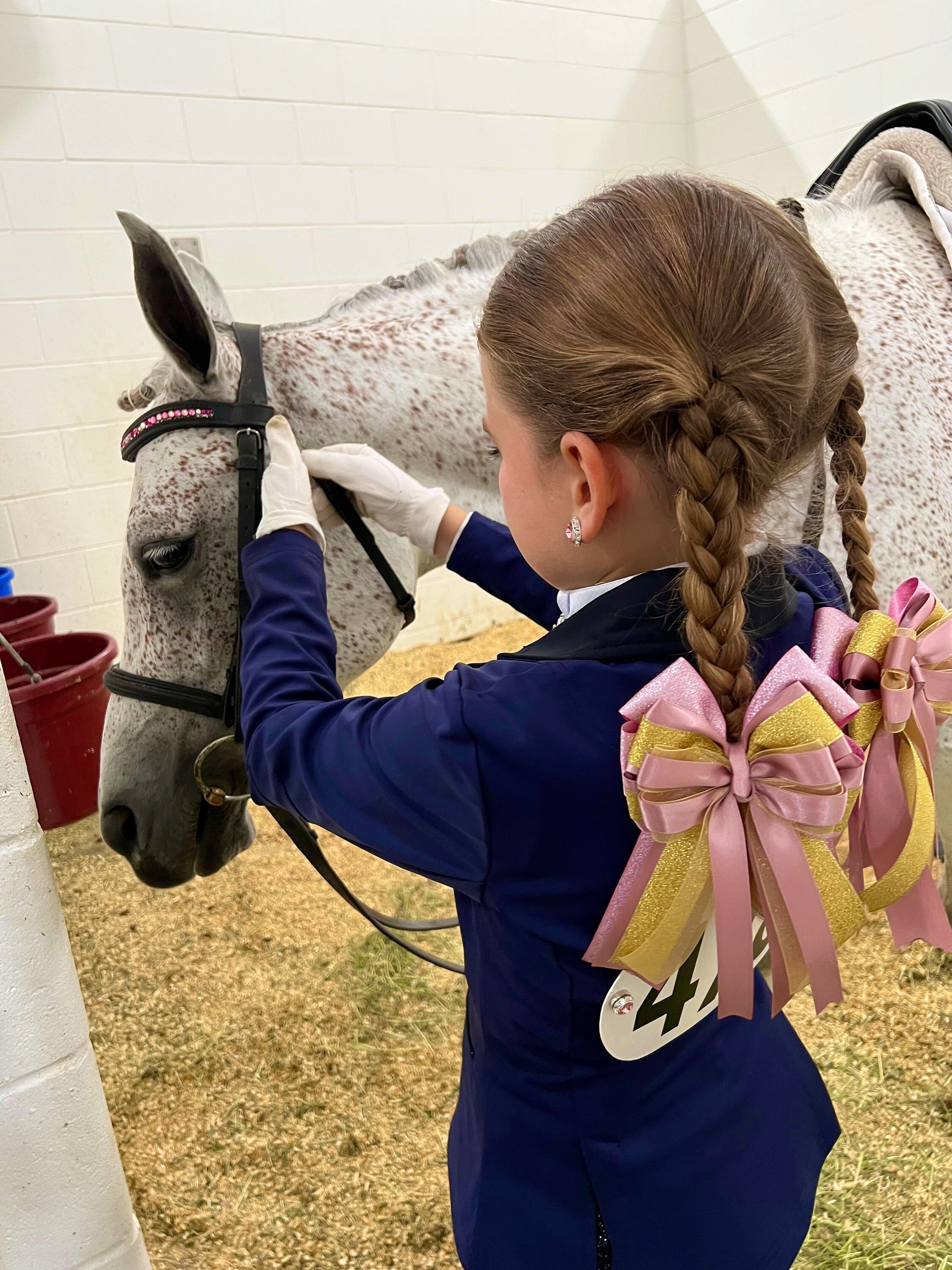 Pink, Brocade, Floral Horse Show Hair Ribbons for Girls (Floral