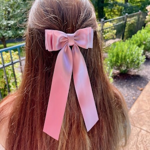 Multiple Color Options Long Tail Satin Ribbon Hair Bows, Hair Bow for Women, Wide Ribbon Bows, Girl&#39;s Long Bow, Long Tail Bow, Hair Tie