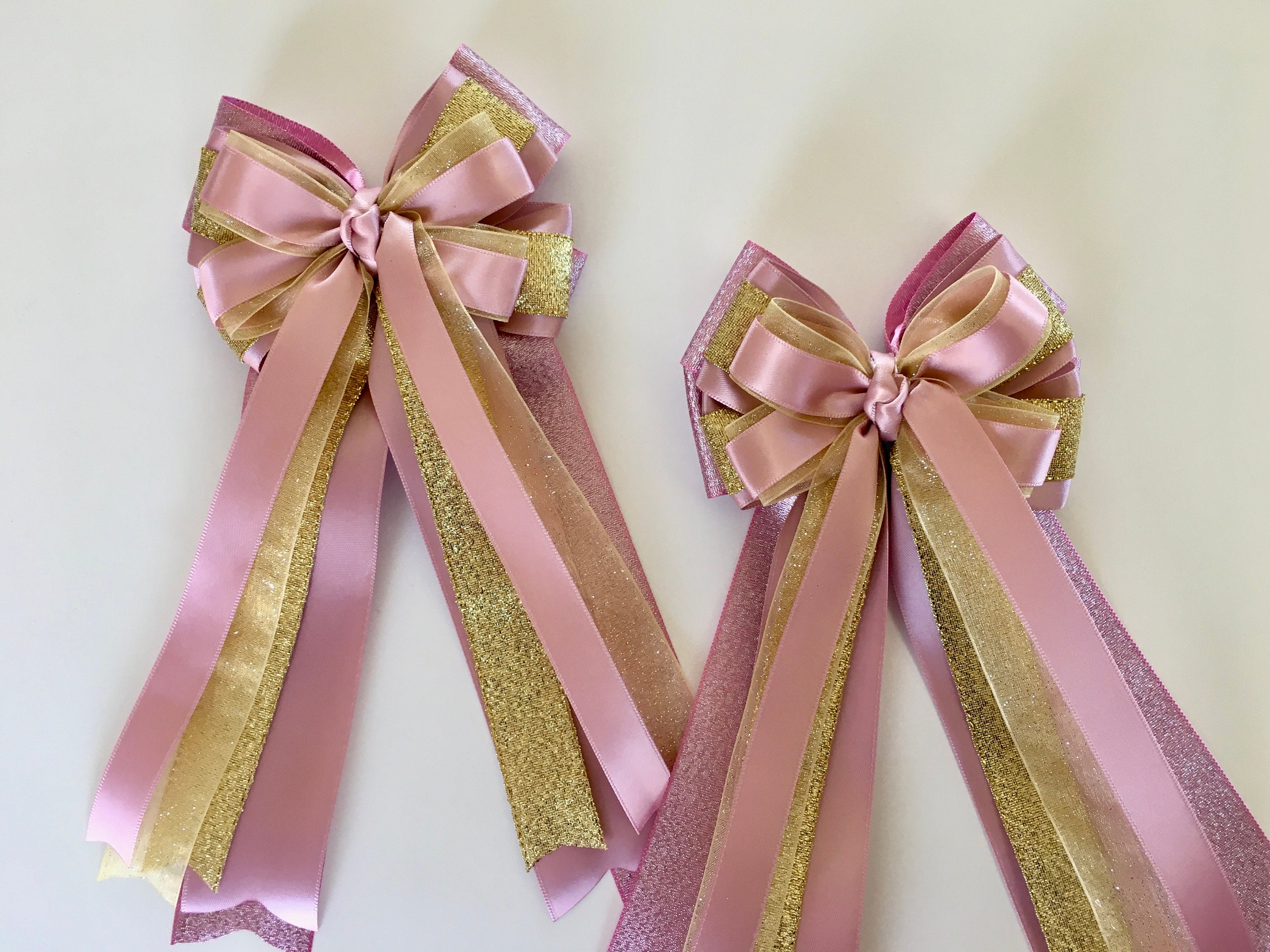 Pink, Brocade, Floral Horse Show Hair Ribbons for Girls (Floral