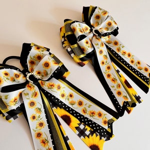 Sunflower Horse Show Bows, Yellow and Black Show Bows, Equestrian Show Bows, Sunflower Equestrian Bows, Kid's Competition Bows, Pony Bows