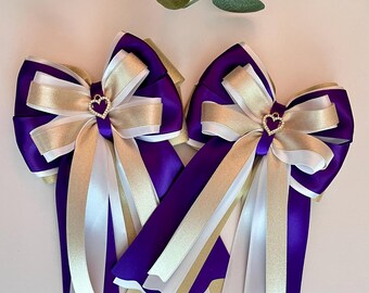 Gold, Purple & Silver Equestrian Show Bows, Horseback Riding Hair Accessories (Set of 2)