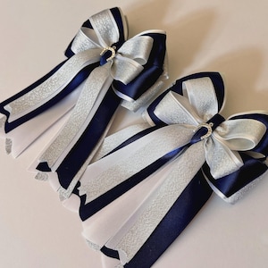 Silver, Navy & White Equestrian Show Bows: Horse Show Bows (Set of 2)