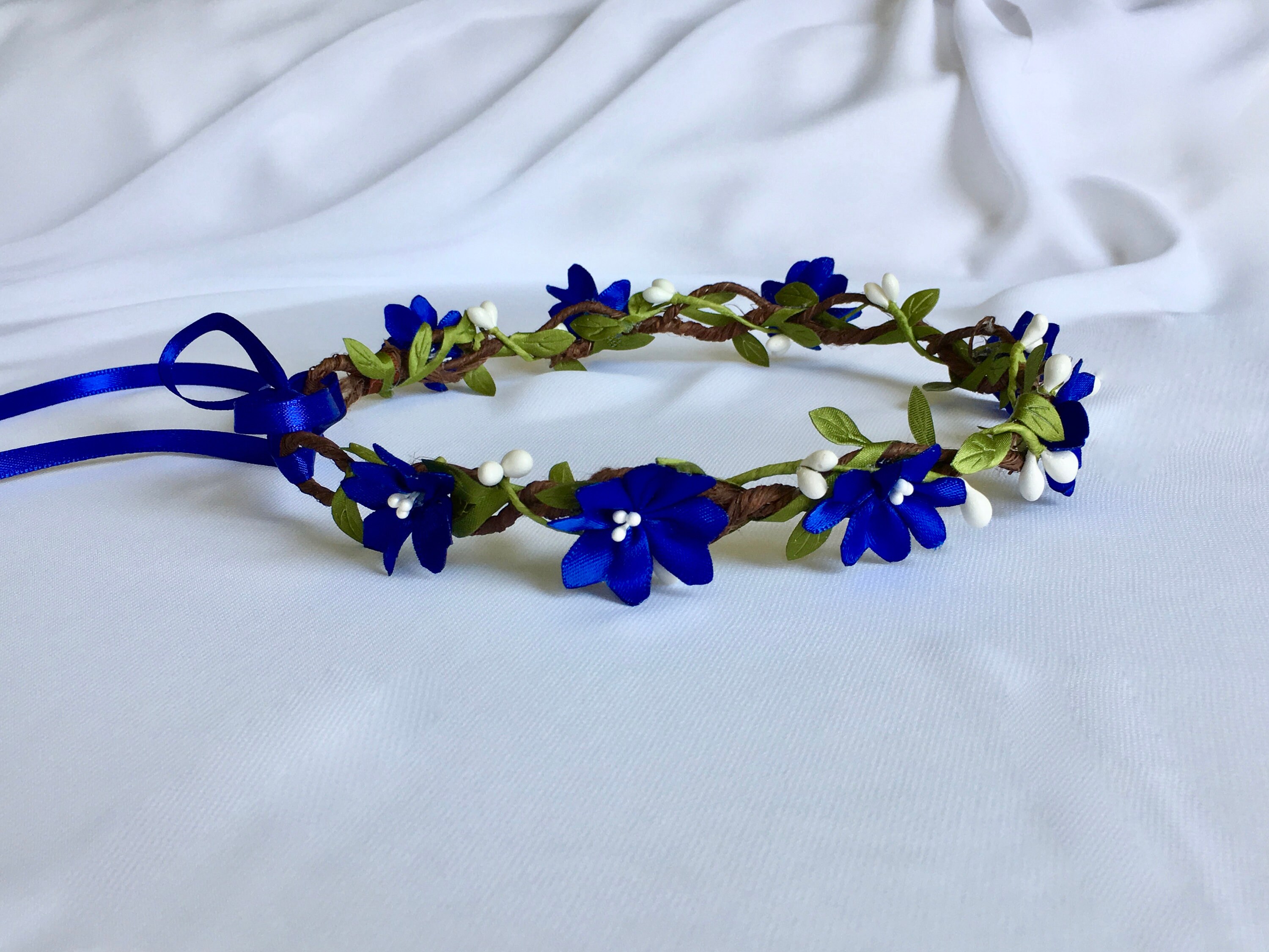 Royal Blue Flowers Crown, Bridal Headpiece, Fairy Accessory, Flower ...