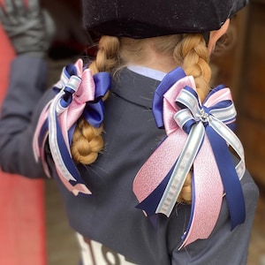 Navy & Sparkling Pink Horse Show Bows: Equestrian Hair Accessories(Set of 2)