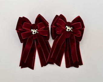 Burgundy Velvet Horse Show Bows: Equestrian Hair Bows(Set of 2)