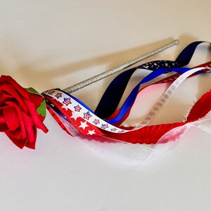 Red, White and Blue Ribbon Wand, Red Rose Wand, Parade Wand, Stars and Stripes Ribbon Wand, Memorial Day Wand, July 4th Wand, USA Wand