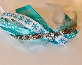 Snowflake Ponytail Streamer: Winter Blue & White Ribbons, Frozen Accessory