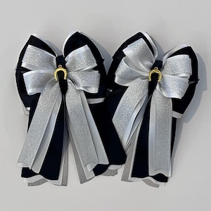 Silver Shimmer, Black and White Horse Show Bows, Equestrian Show Bows, Girl&#39;s Show Bows, Horseback Riding Bows, Horse Bows, Pony Bows