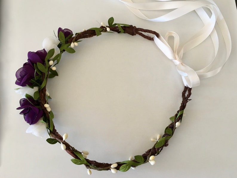 Purple and Cream Rose Flower Crown Bridal Headpiece Flower Etsy