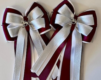 Maroon & Silver Horse Show Bows: Equestrian Competition Set(Set of 2)