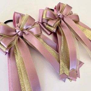 Gold and Rose Gold Horse Show Bows, Equestrian Show Bows, Girl's Pink and Gold Show Bows, Horseback Riding Bows