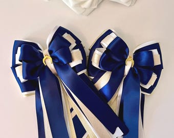 Deluxe Gold, Navy & White Horse Show Bows: Equestrian Hair Accessories(Set of 2), 4 Layer Bows