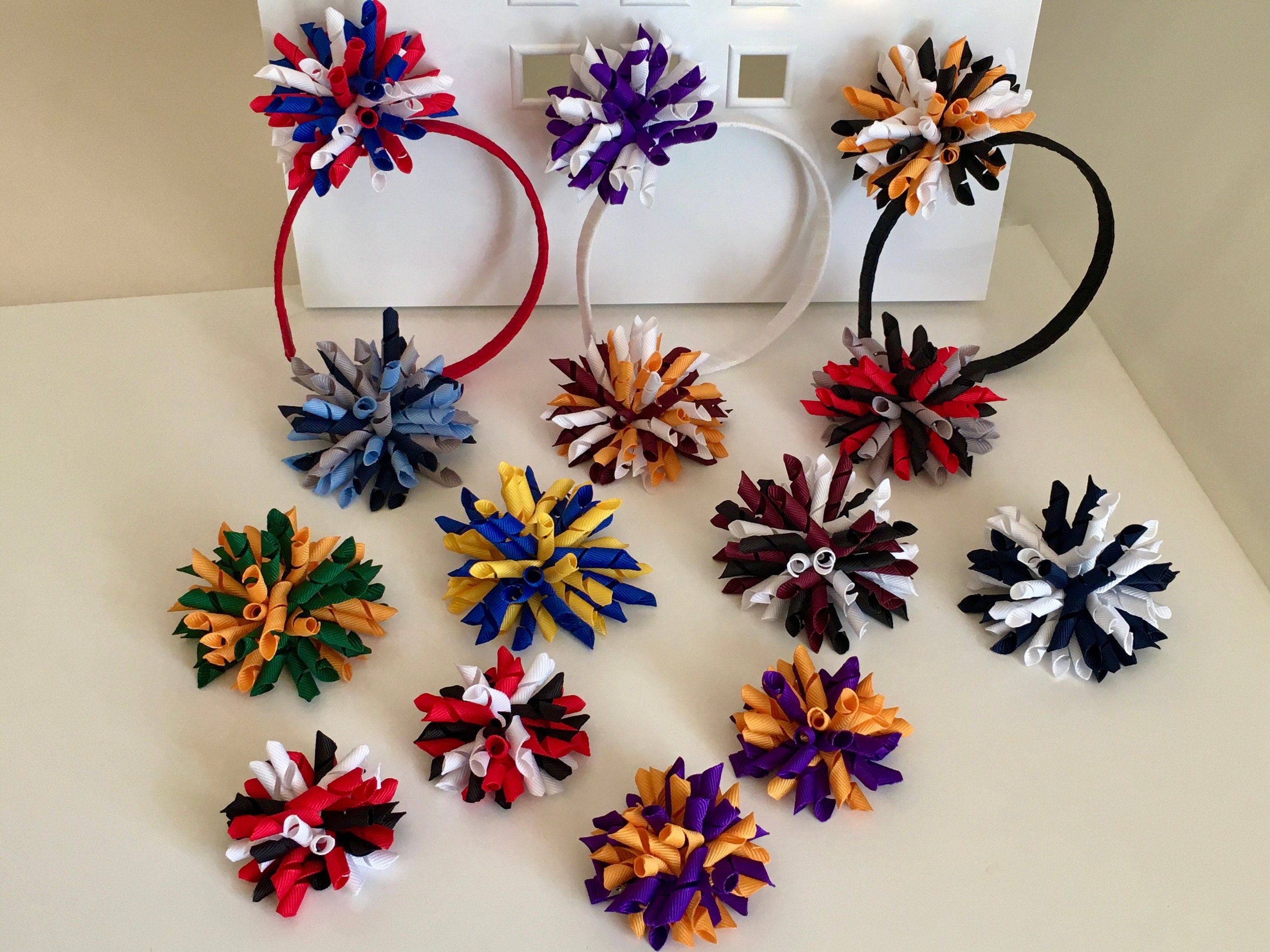School Korker Hair Bows, Sports Team Hair Bows, High School Colors, Korker Clips, Korker Headband, Custom Korker Bows, Curly Ribbon Bows