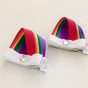 Rainbow Clip Set, Ribbon Rainbow Clips, Girl&#39;s Rainbow Bows
