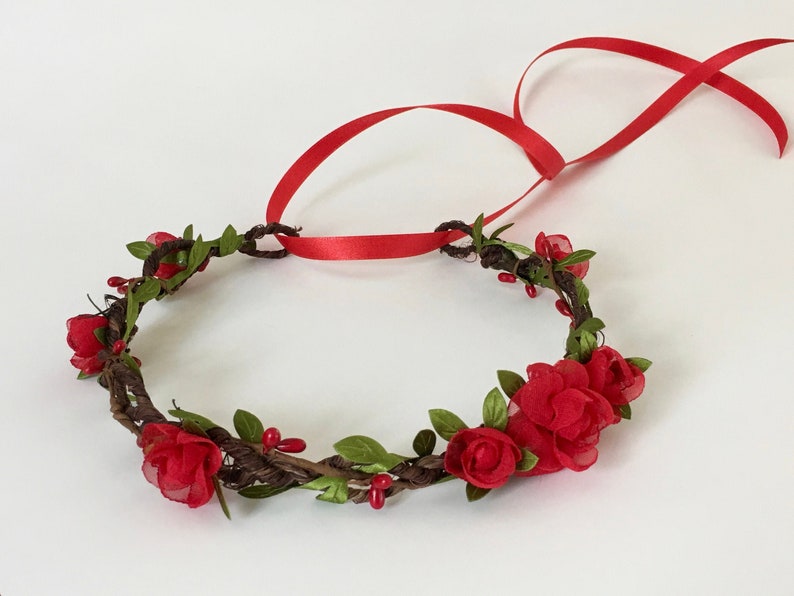Pink Teal or Red Rose Flower Crown Fabric Roses Bridal Etsy