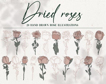 Dried Roses SVG clipart bundle - roses cliparts - hand drawn roses - wedding invitation elements - hand drawn flowers - Commercial Use