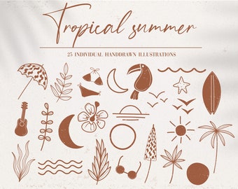 Zomer SVG-clipartbundel. Tropische SVG-clipart voor logo-branding, briefpapier, bloggers en Instagram-hoogtepunten - commercieel gebruik