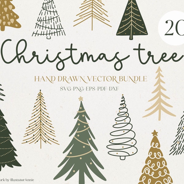 Christmas Tree Clipart SVG Bundle - Minimalistic Christmas Tree SVG Bundle - Winter Vector Elements - Xmas Tree PNG - Pine Tree Svg