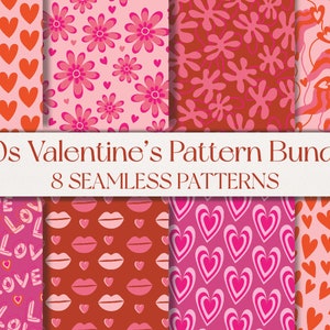70s Valentines Seamless Pattern Bundle - 70s Pattern Bundle - Seamless Digital Paper - Commercial Use - V22