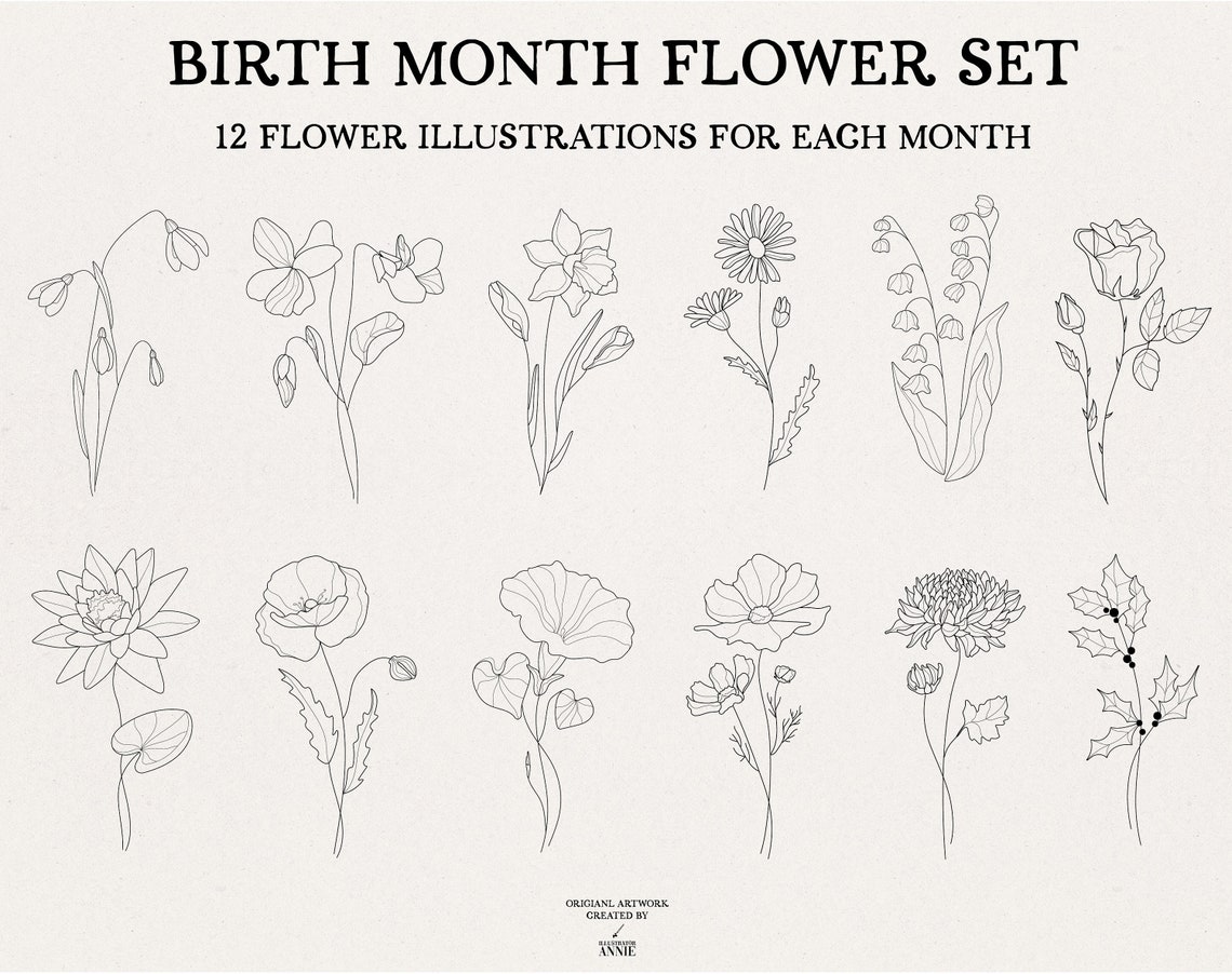 Birth Month Flower SVG Pack Floral SVG Bundle Birth Month | Etsy