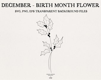 December Birth Month Flower - December Holly Berry Flower - Birth Month SVG - December Birth Month SVG - Commercial Use -BM1