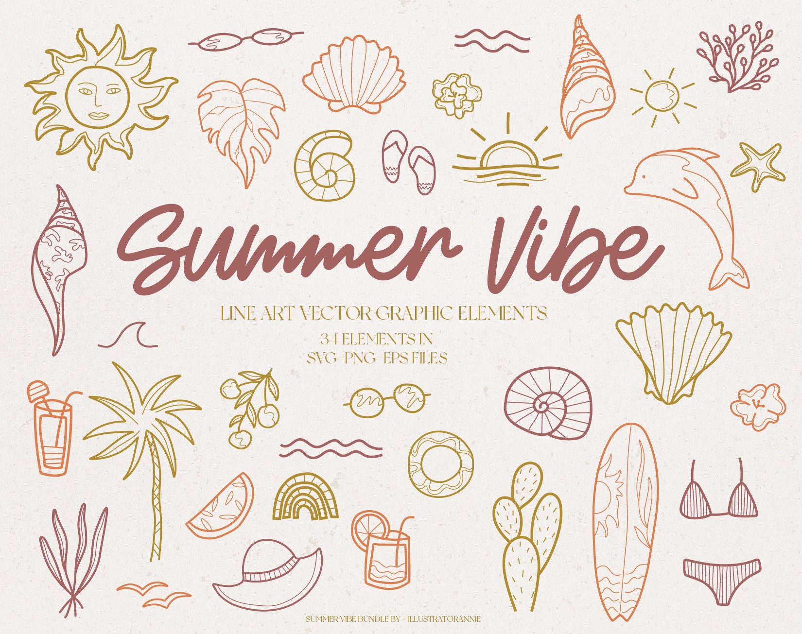 Summer Vibes Vector Graphic Elements Commercial Use | Etsy