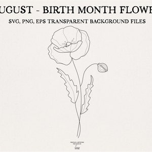 Fleur du mois de naissance d’août - Fleur de pavot d’août - Mois de naissance SVG - Mois de naissance d’août SVG -Anniversaire d’août SVG-Poppy Svg-Utilisation commerciale-BM1