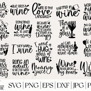 Pacchetto SVG vino - Uso commerciale - Bicchiere di vino SVG - Amante del vino SVG - Pacchetto citazione divertente vino - File di taglio vino Svg per Cricut, Silhouette -W21