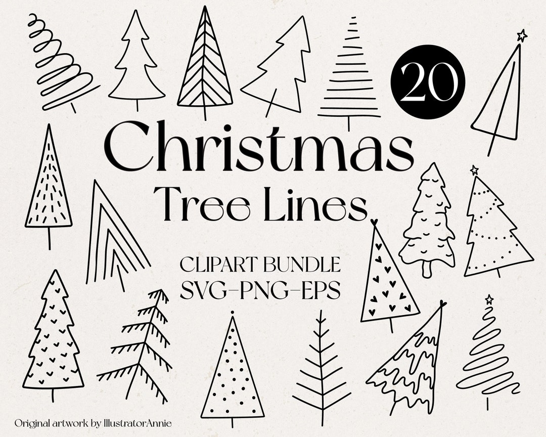 Christmas Tree Line Art Clipart SVG Bundle Commercial Use Christmas