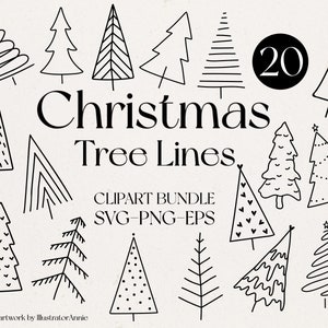 Christmas Tree Line Art Clipart SVG Bundle - Commercial Use - Christmas Tree SVG Bundle - Christmas Line Art SVG - Christmas Clipart - CH21