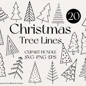 Arbre de Noël Line Art Clipart SVG Bundle - Utilisation commerciale - Arbre de Noël SVG Bundle - Noël Line Art SVG - Noël Clipart - CH21
