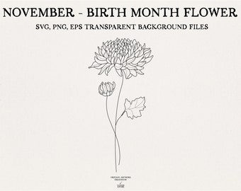 November Birth Month Flower - November Chrysanthemum Flower - Birth Month SVG - November Birth Month SVG - Commercial Use - November -BM1