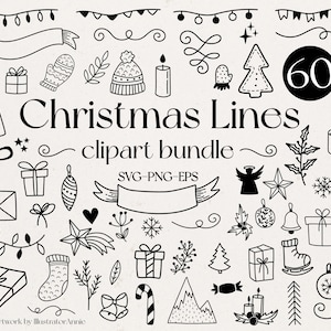 Christmas Line Art Clipart SVG Bundle - Utilisation commerciale - Christmas Clipart SVG Bundle - Christmas Line Art SVG - Éléments de Noël - CH21
