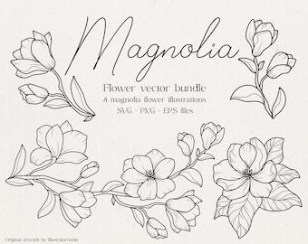 Magnolie SVG Blumen-Bundle - Magnolie Vektorblume - Blumen-SVG-Bundle - Florales SVG-Bundle - Magnolien-Blüten-Illustration