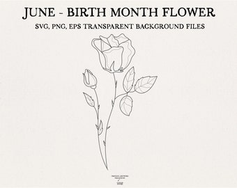 Geburtsmonat Juni Blume - Juni Rosenblume - Geburtsmonat SVG - Geburtsmonat Juni SVG - Juni Geburtstag SVG - Rose dafür - Kommerzielle Nutzung - BM1