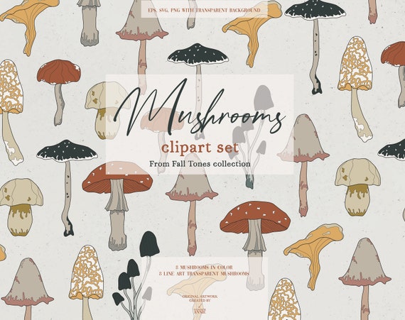 Mushroom Clipart Set - Mushroom SVG Bundle - Fall SVG bundle - Autumn Elements SVG - Mushroom Vector Set - Fall - Commercial Use - T20