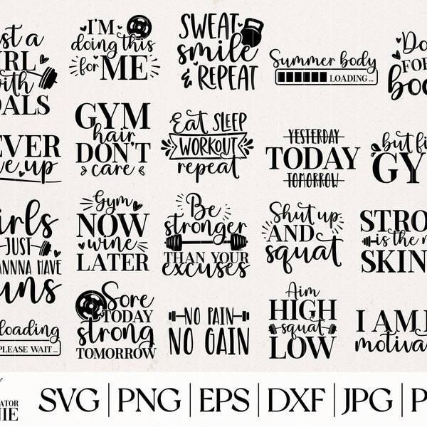 Gym SVG Bundle - Gym Girl SVG Bundle - Workout SVG Bundle - Workout Clipart - Gym Girl Shirt Design - Dumbbell Svg - Abs Loading Svg