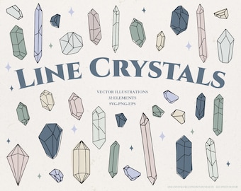 Line Crystals Clipart Bundle-Crystal Clipart -Crystal Illustration - Spiritual Clipart- Gemstone Clipart- Crystal SVG Bundle- Commercial Use