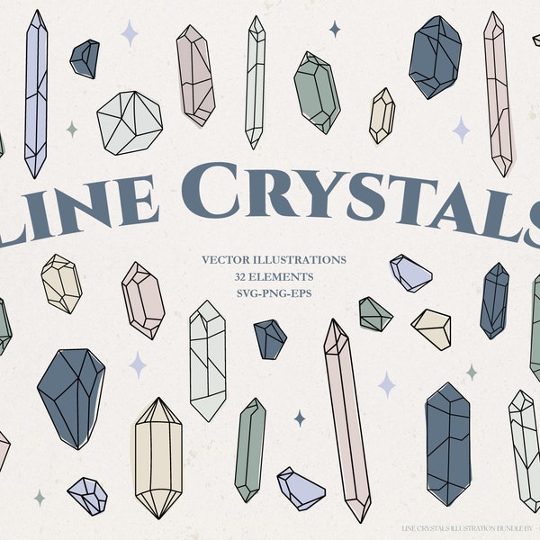 Line Crystals Clipart Bundle-Crystal Clipart -Crystal Illustration - Spiritual Clipart- Gemstone Clipart- Crystal SVG Bundle- Commercial Use