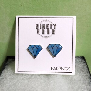 Diamond Earrings | Jewelry Accessory | Cute Blue Monochrome | Minimal Cartoon | Gem Design | Gifts for Her Him | Spring Summer