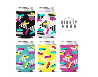 Retro Can Coolers | Vintage 1980s 1990s Party | Black White Pink Teal Yellow | Spring Summer Sale
