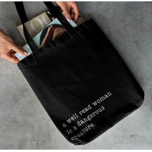 Dangerous Creature Tote Bag | Well Read Woman Quote | Feminist | Women Equality | Gold Black | Gift for Her Him | Spring Summer