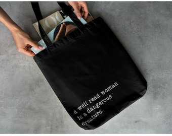 Dangerous Creature Tote Bag | Well Read Woman Quote | Feminist | Women Equality | Gold Black | Gift for Her Him | Memorial Day