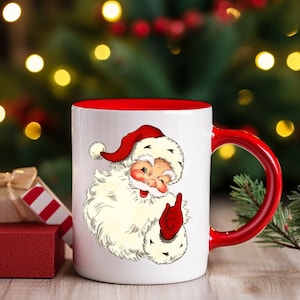 Vintage Santa mug with red handle, right side view